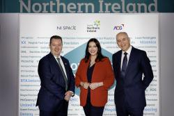 Pictured at the Farnborough International Airshow are (from left): Kieran Donoghue, Chief Executive, Invest NI; deputy First Minister Emma Little-Pengelly and Leslie Orr, Director of ADS NI